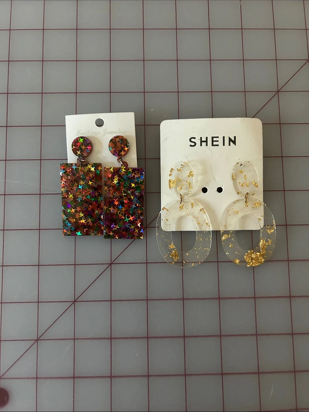 Multicolor Star Dangle & SHEIN Clear with Gold Flake Hoop Earrings